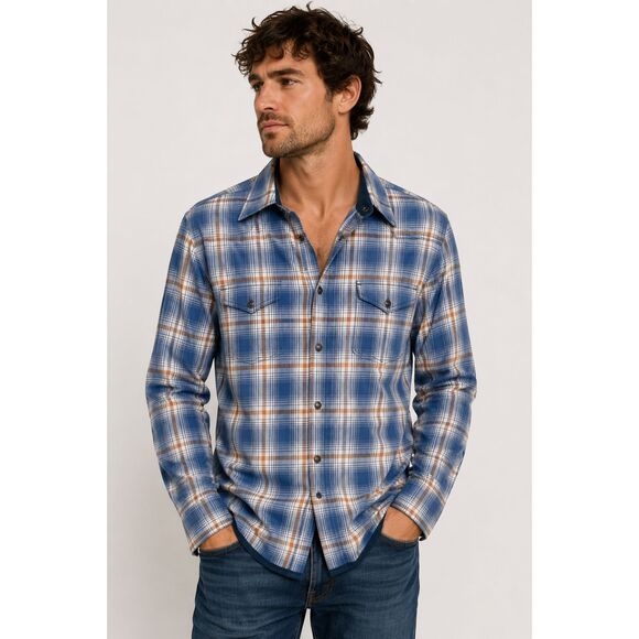 Jachs Tops - JACHS Classic Fit Plaid Button Down Blue Large